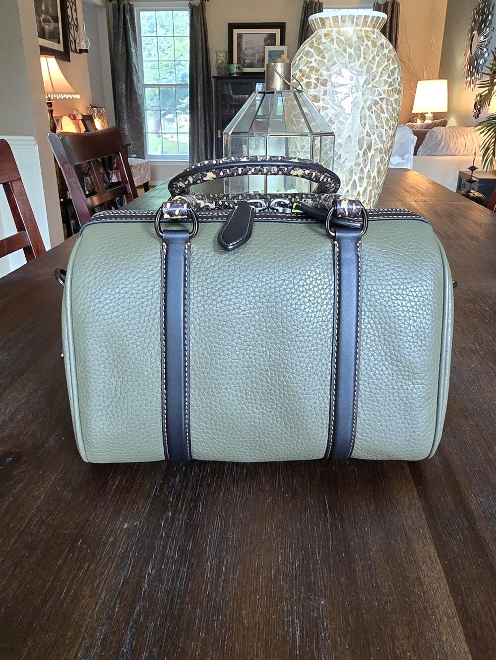 Coach Ruby Olive Green Satchel with Snakeskin Handles - Picture 10 of 13